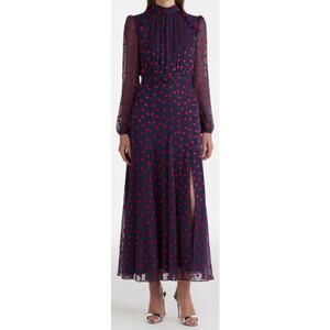 NWT Saloni Jacqui B Dress Navy Bright Rouge Polka Dot Womens Size 2